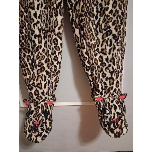 Nick & Nora Cat Footed Pajamas S Union Suit Cheetah Leopard Print Fleece 1 pc - Picture 2 of 11